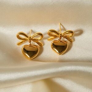 18K Gold Plated Trendy Heart Bow Earrings